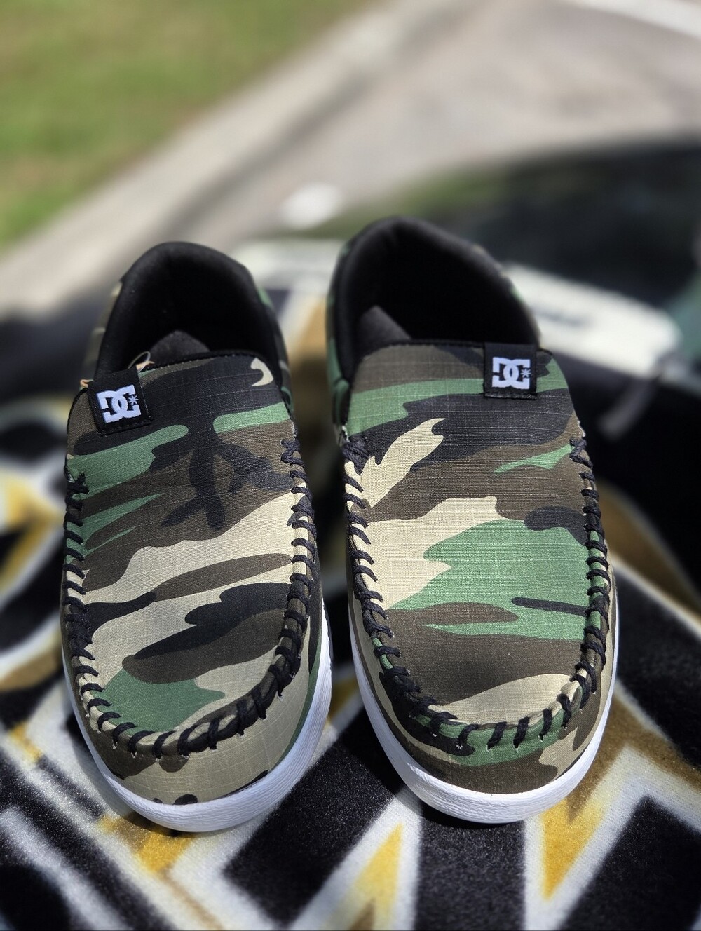 DC Men' s Camouflage Slip-On Sneakers in Green & Black Size 9.5